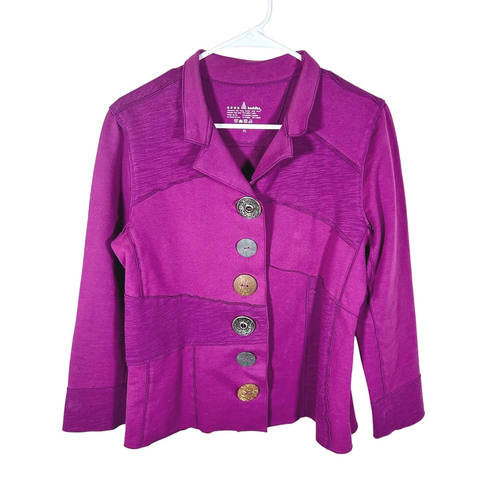 Neon Buddha Magenta Purple Mixed Media Button Front Jacket Women Large Lagenlook